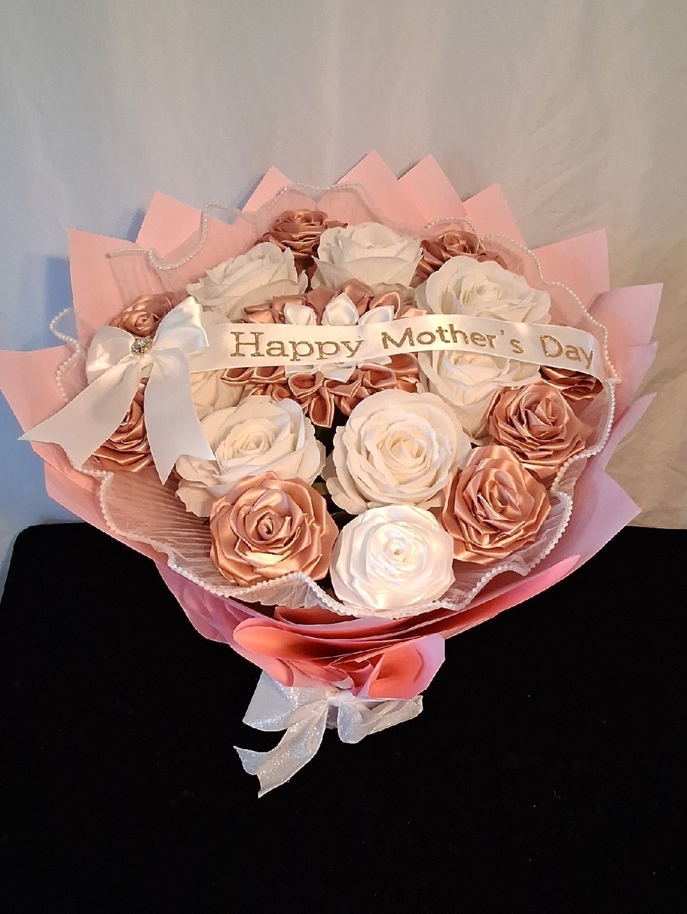 Mother's Day Rose Bouquet (Buchon) - Rose Gold & White Artificial Roses